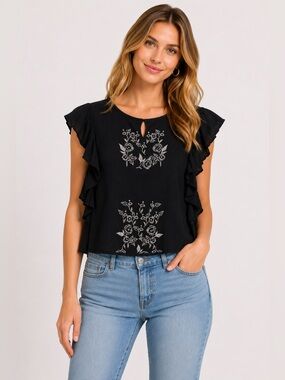 American Eagle Embroidered Flutter Sleeve Top XS